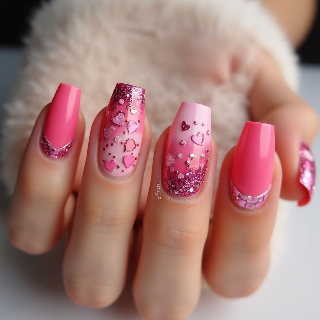 Hot Pink Valentine's Day Nail Design