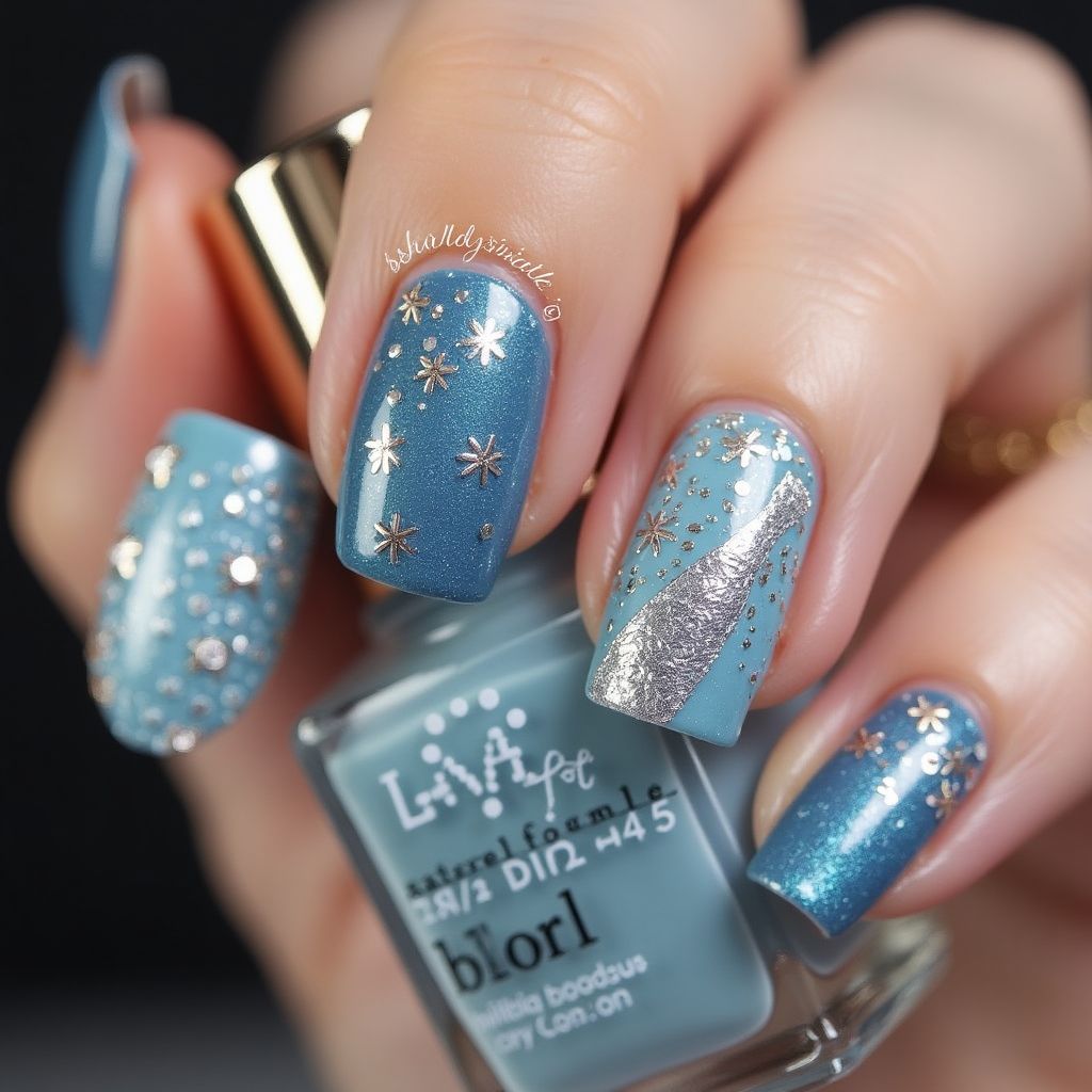 Sky Blue New Year Nail Design