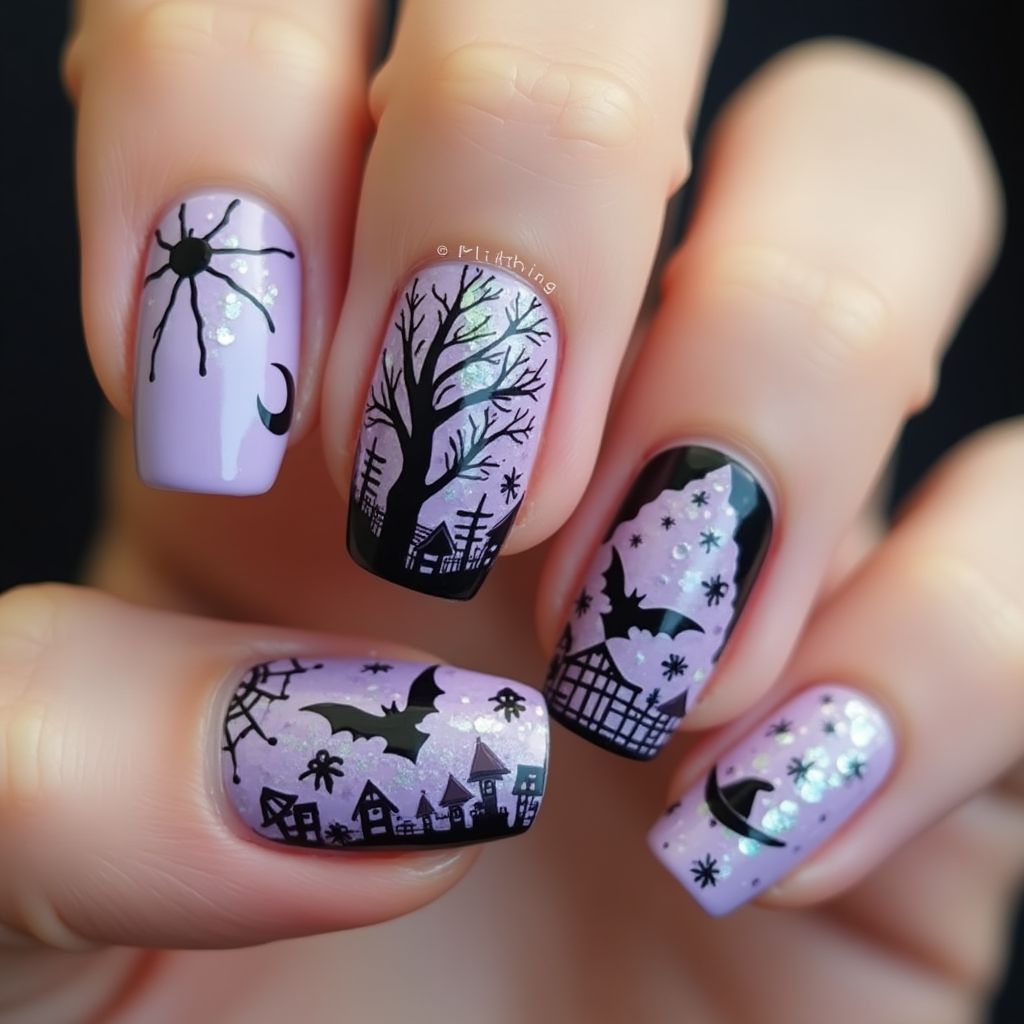 Lilac Halloween Nail Design