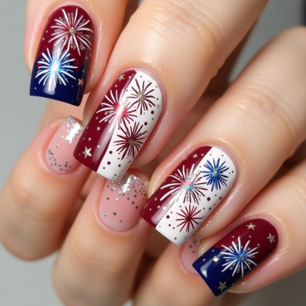 Wine 4th Of July Nail Design