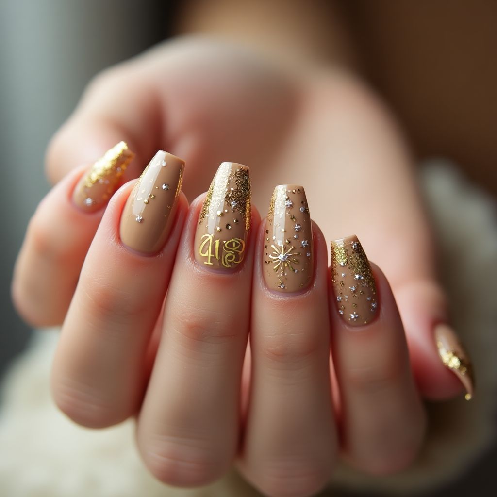 Tan New Year Nail Design