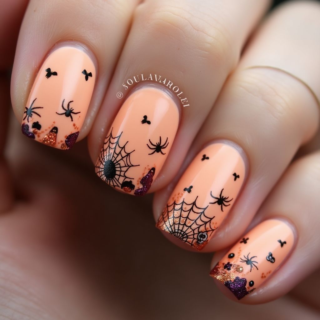 Peach Halloween Nail Design