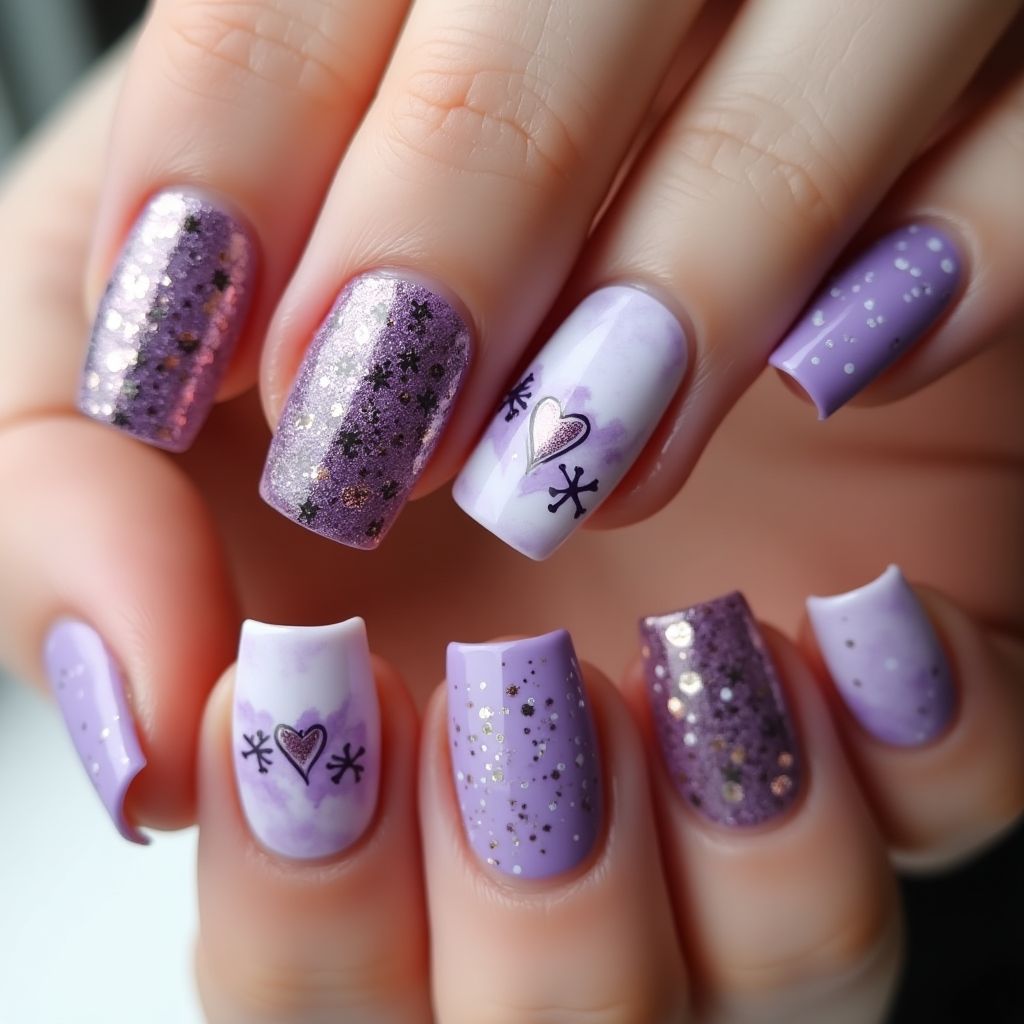 Purple Valentine's Day Nail Design