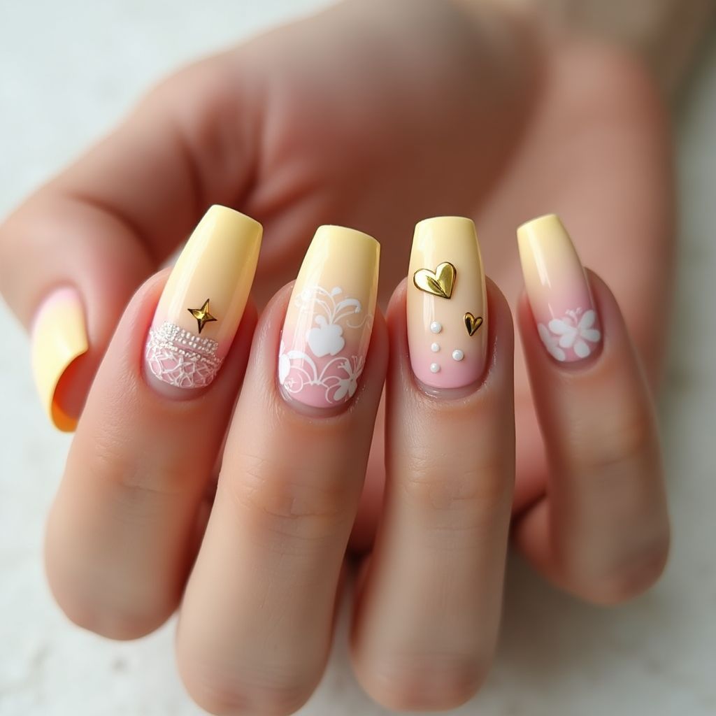 Pastel Yellow Valentine's Day Nail Design