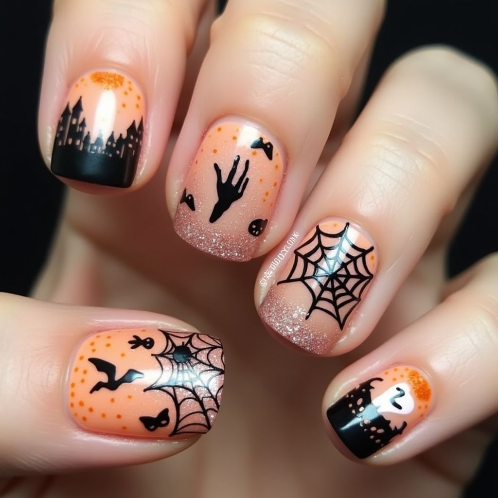 Peach Halloween Nail Design