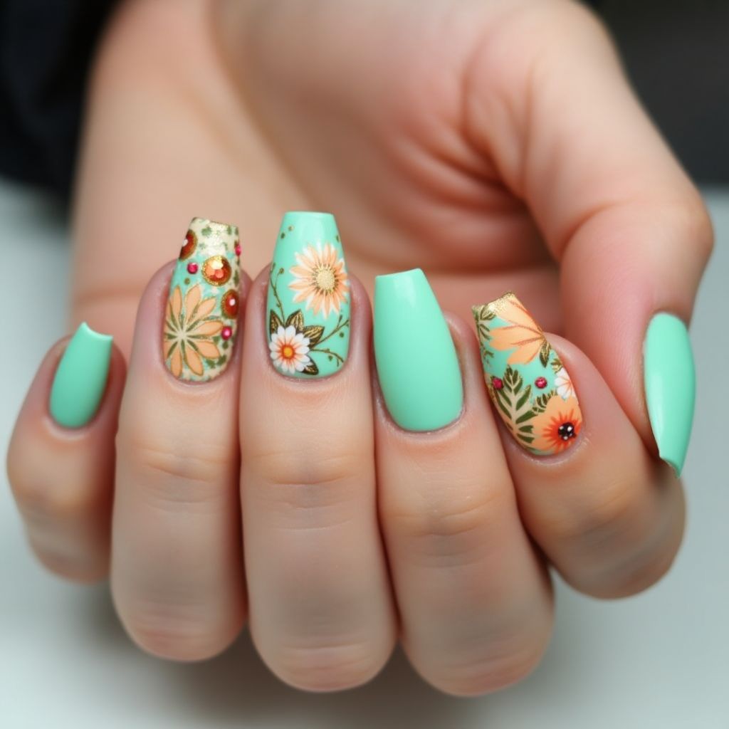 Mint Green Thanksgiving Nail Design