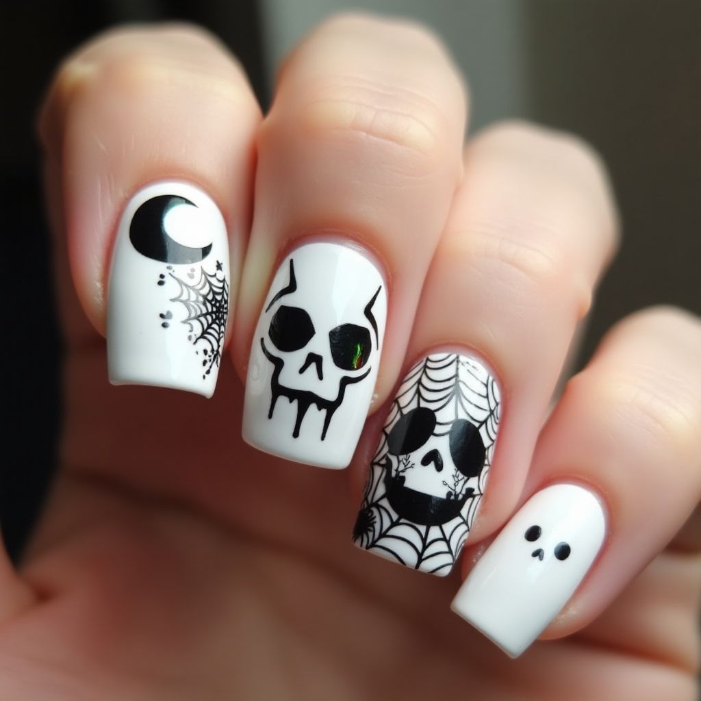 White Halloween Nail Design