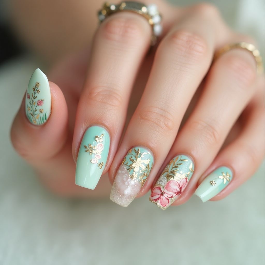 Pastel Green Mother's Day Nail Design
