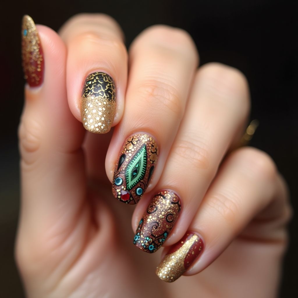 Tan Diwali Nail Design