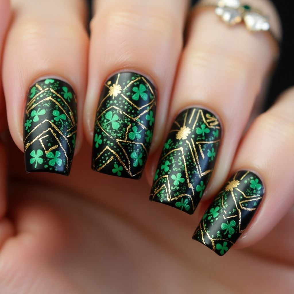 Black St Patrick's Day Nail Design