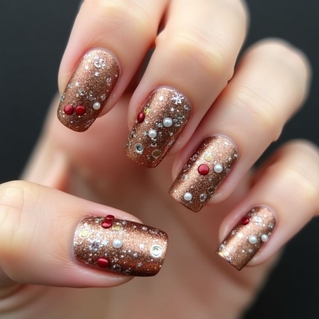 Bronze Christmas Nail Design