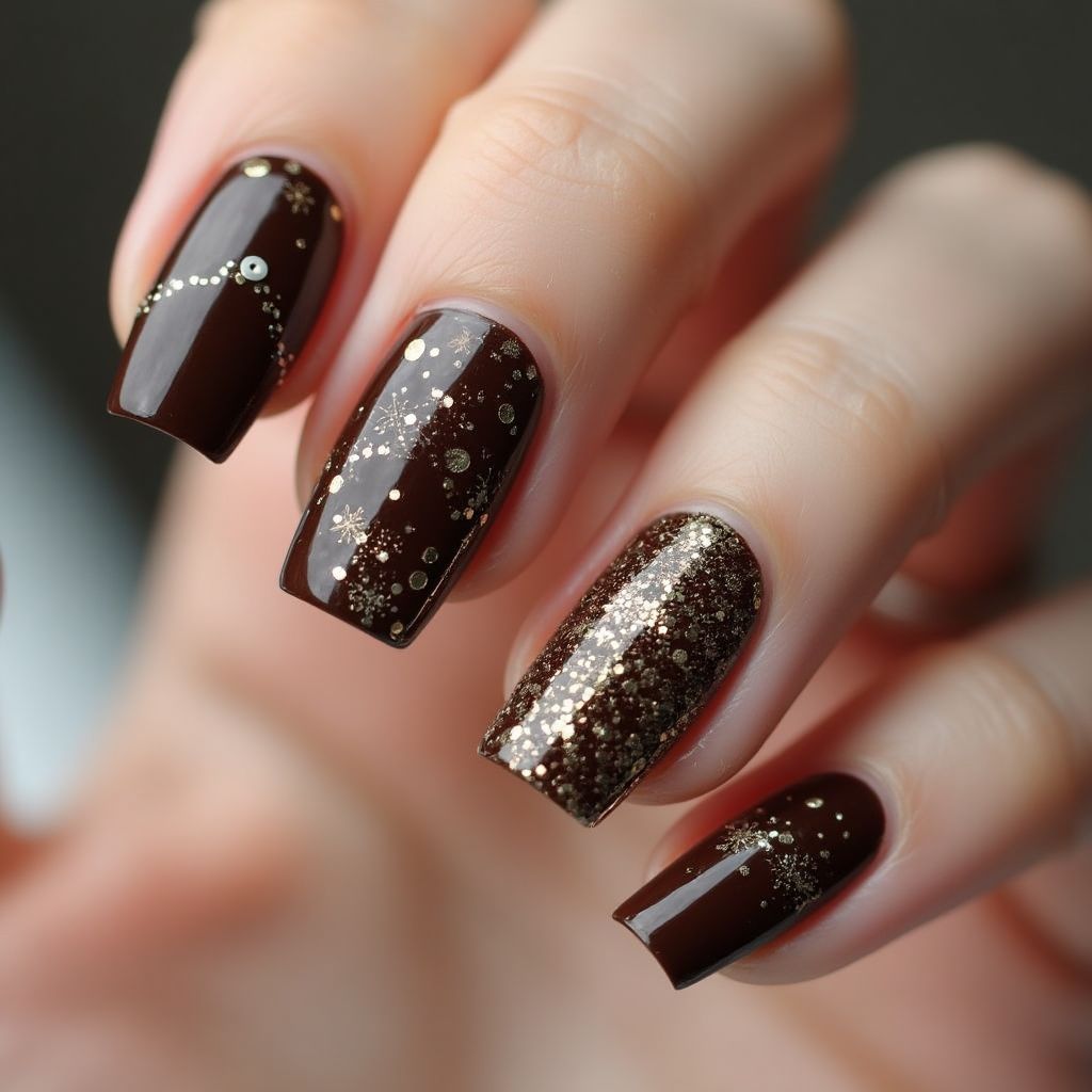 Chocolate Brown New Year Nail Design