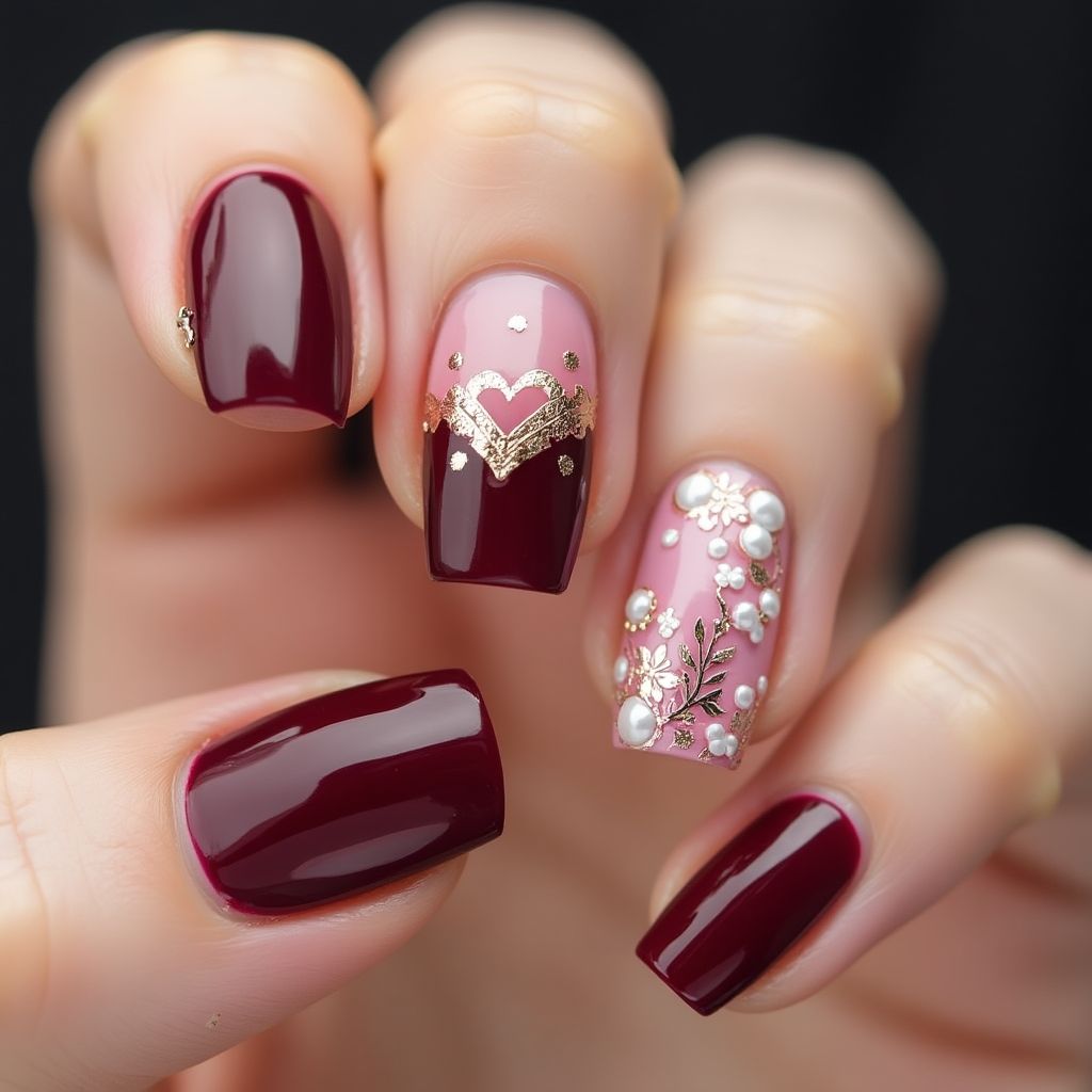 Wine Valentine's Day Nail Design
