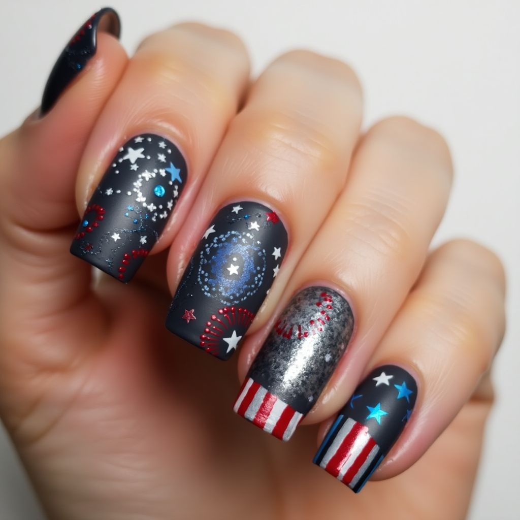 Charcoal Gray 4th Of July Nail Design