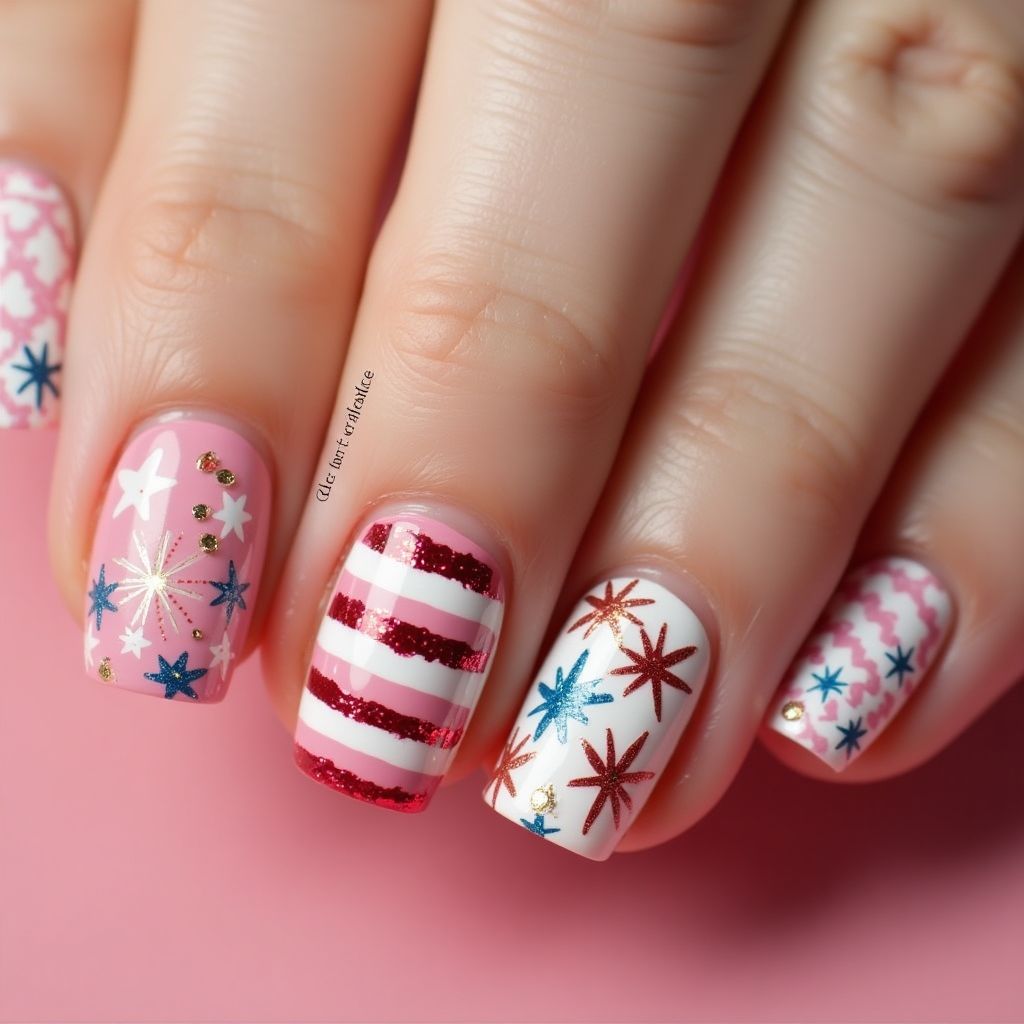 Pink 4th Of July Nail Design