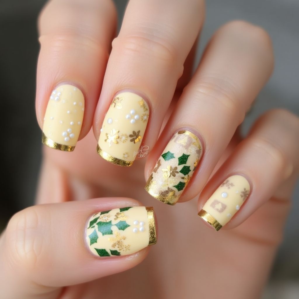 Pastel Yellow Christmas Nail Design