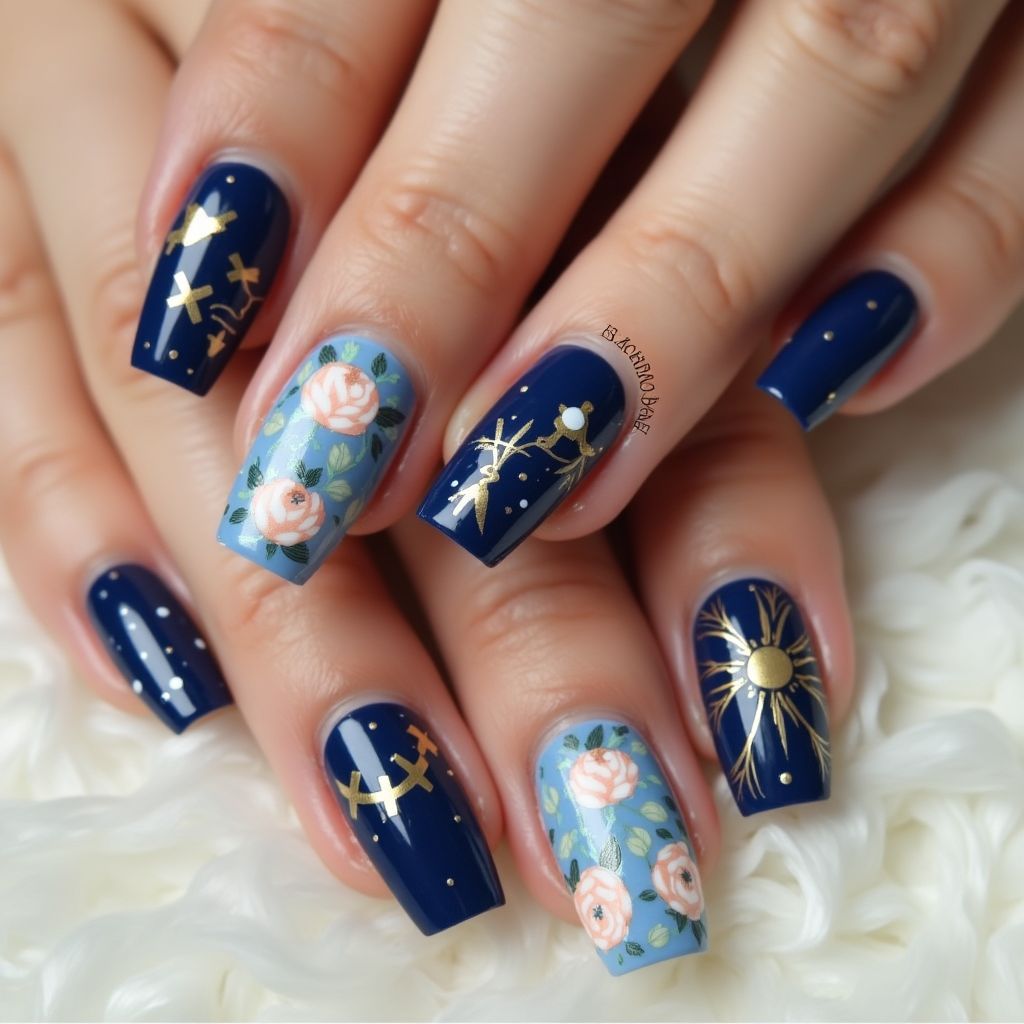 Navy Blue Easter Nail Design
