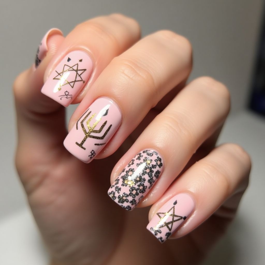 Baby Pink Hanukkah Nail Design