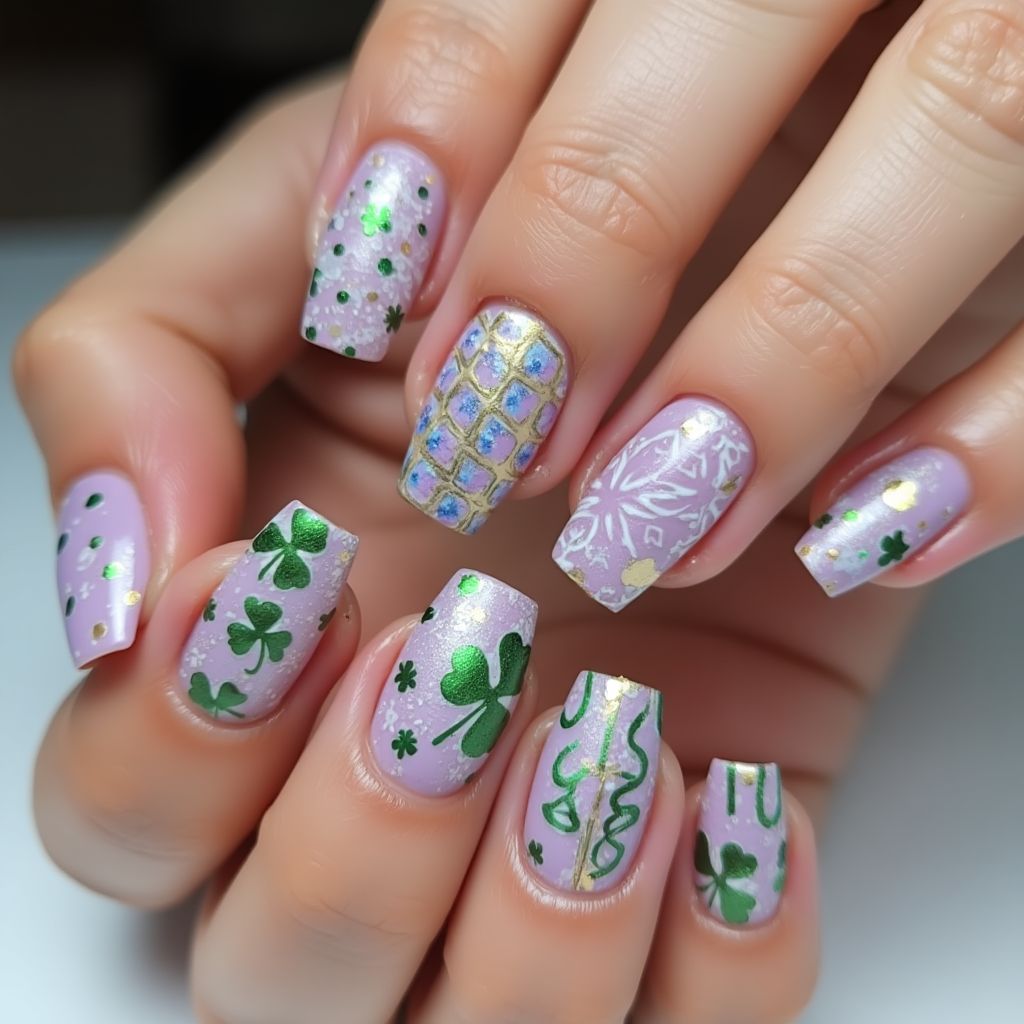 Lavender St Patrick's Day Nail Design
