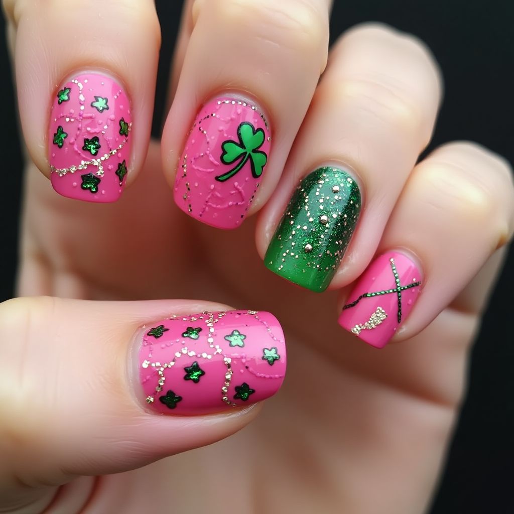 Fuchsia St Patrick's Day Nail Design