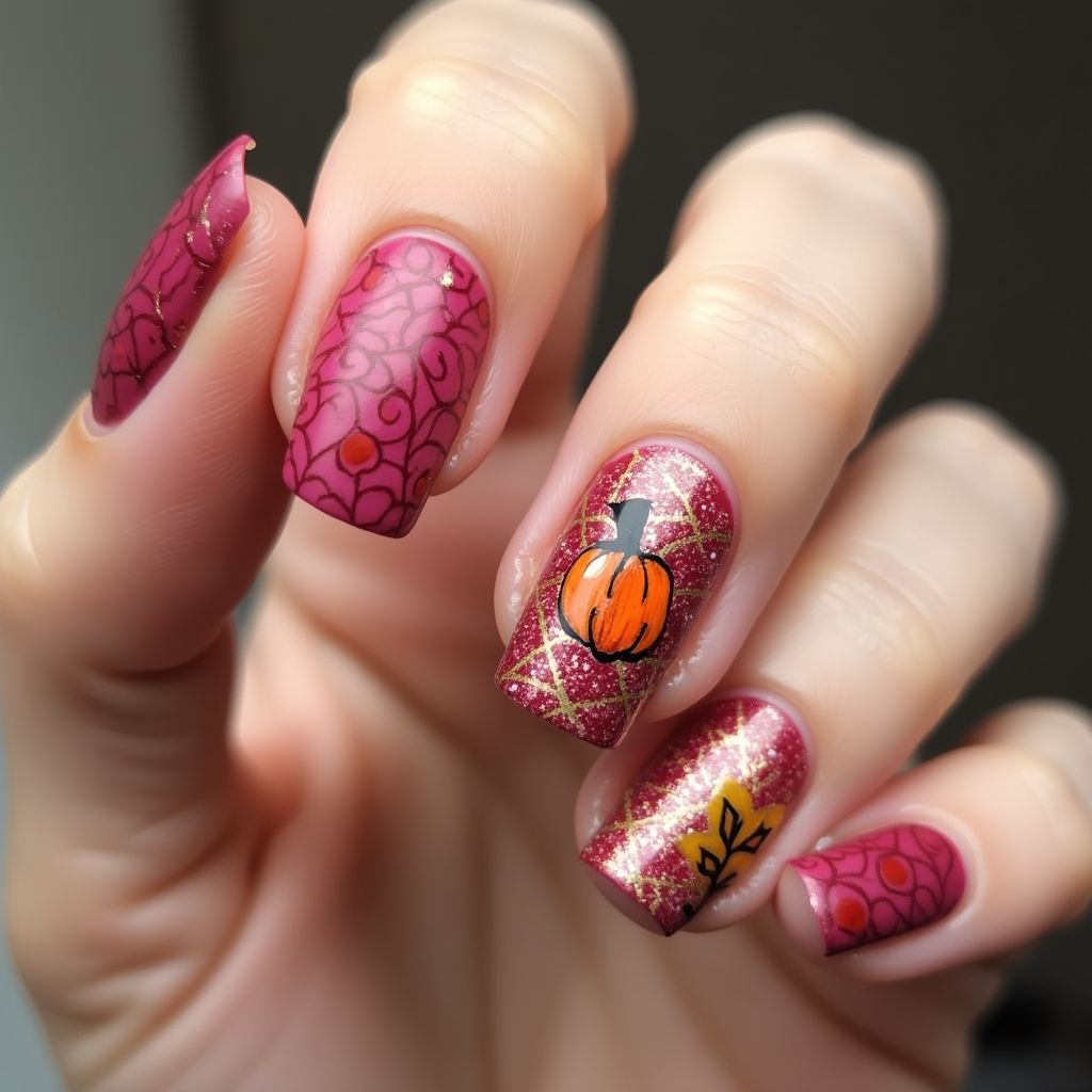 Fuchsia Thanksgiving Nail Design