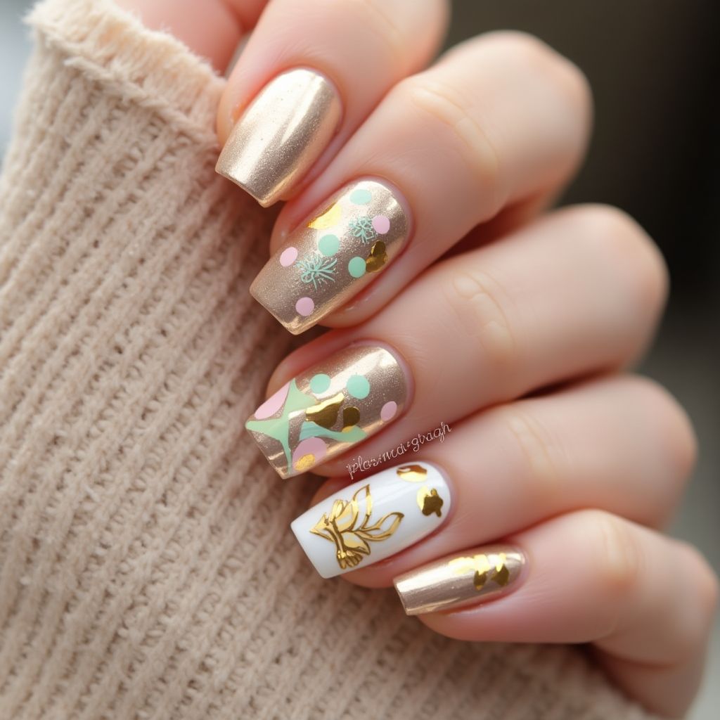 Gold Easter Nail Design