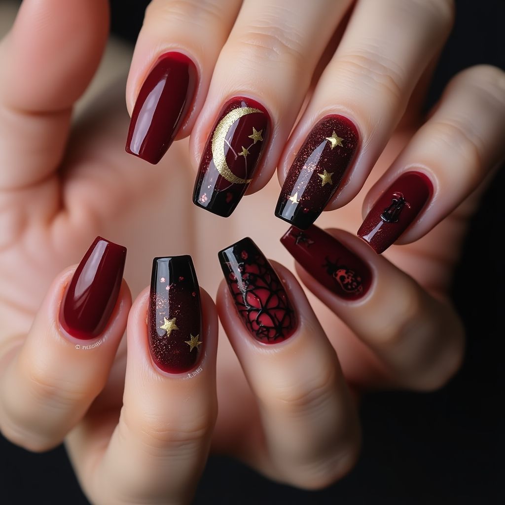 Wine Halloween Nail Design