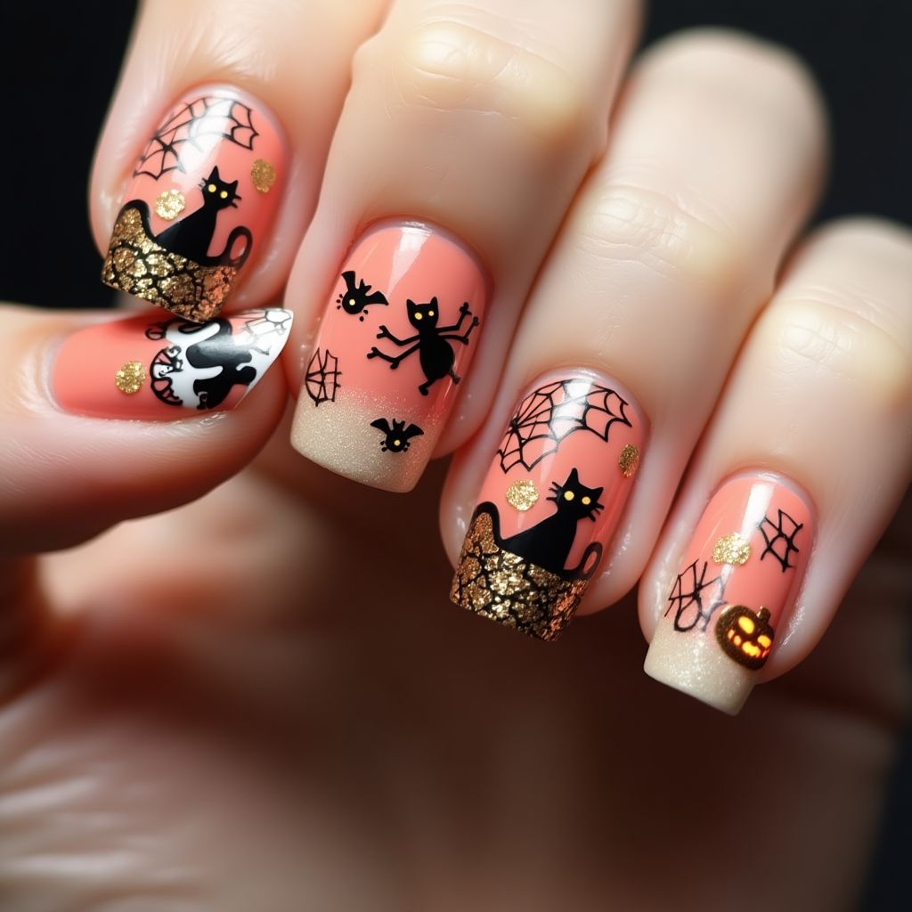 Coral Halloween Nail Design