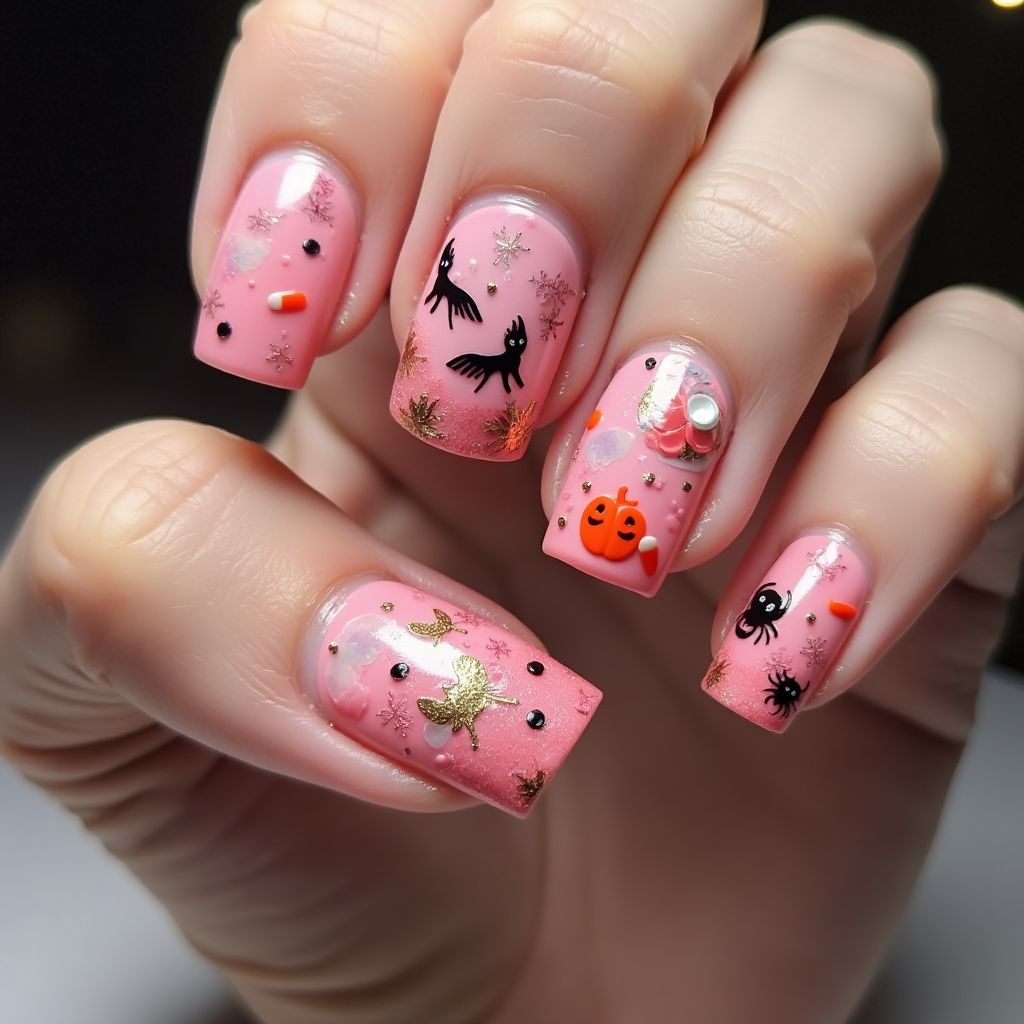 Pink Halloween Nail Design