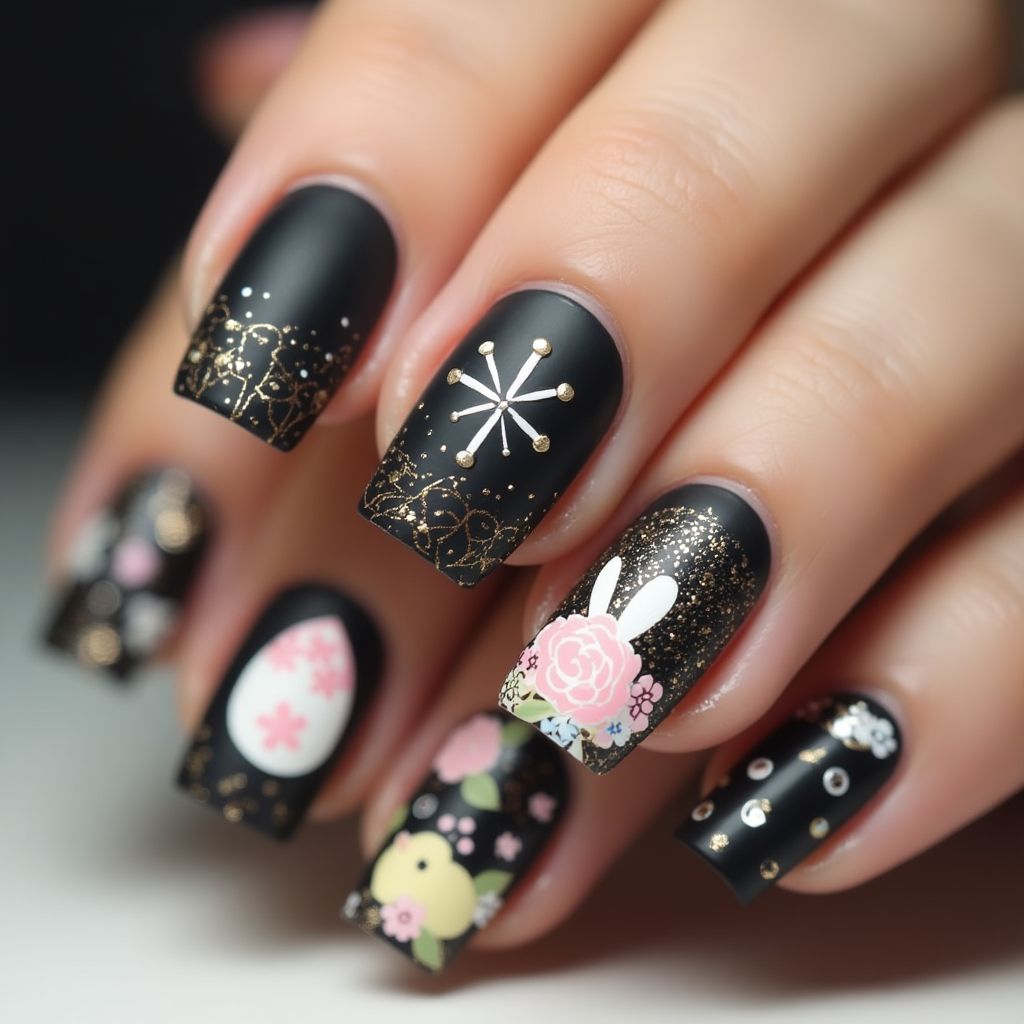 Black Easter Nail Design
