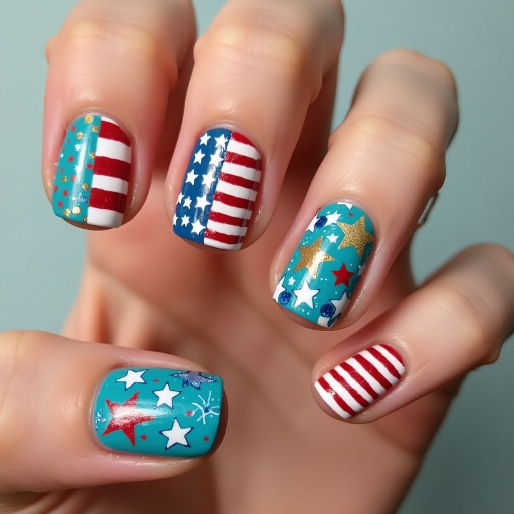 Turquoise 4th Of July Nail Design