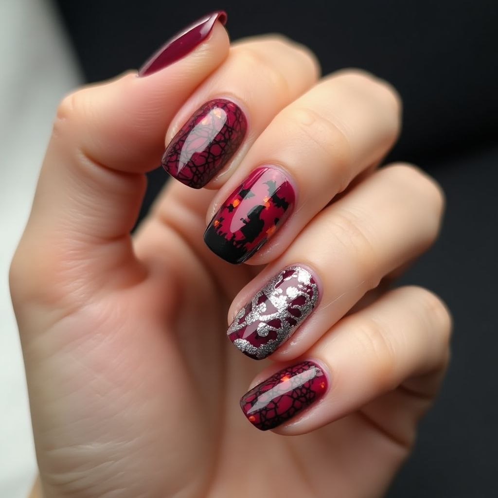Burgundy Halloween Nail Design