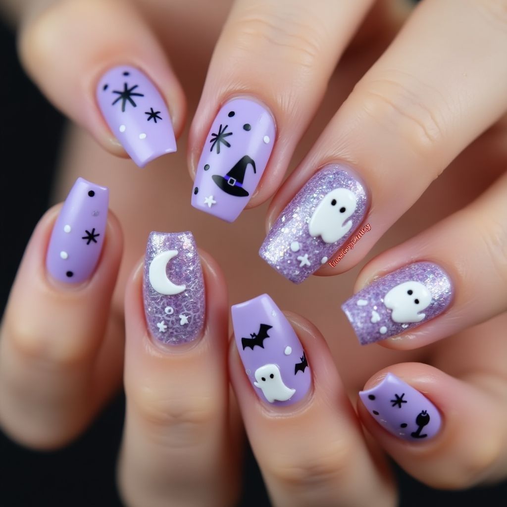 Pastel Purple Halloween Nail Design