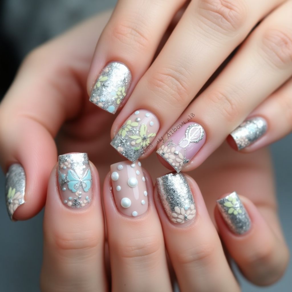 Silver Easter Nail Design