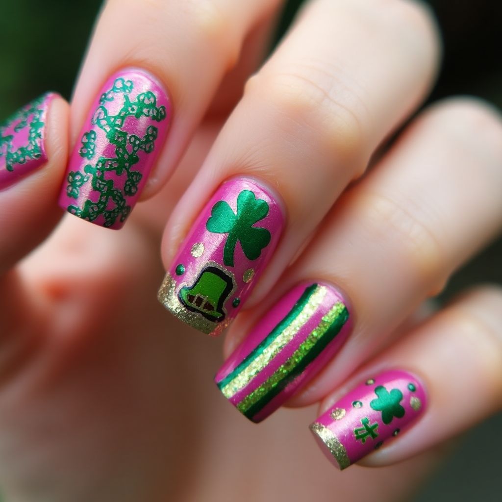 Fuchsia St Patrick's Day Nail Design