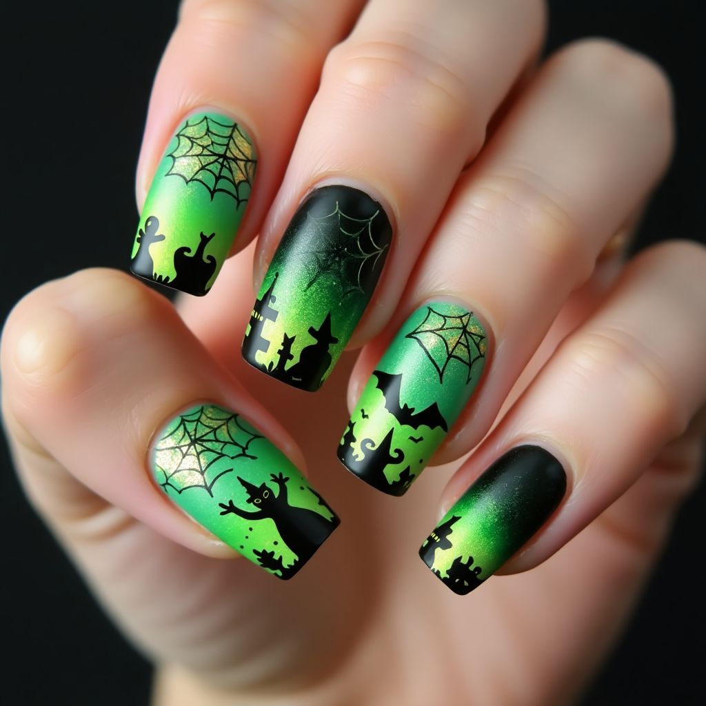Green Halloween Nail Design