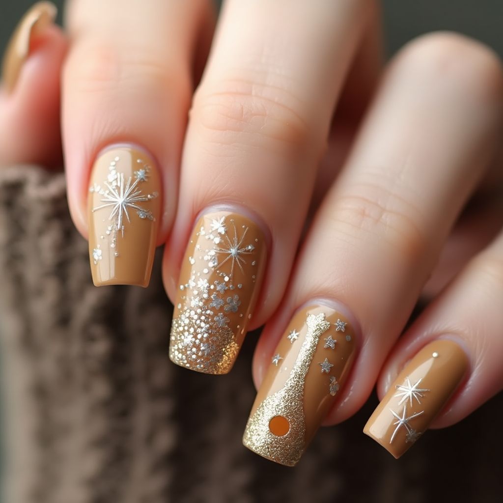 Tan New Year Nail Design
