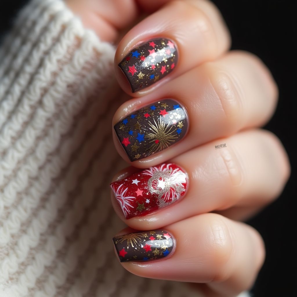 Chocolate Brown 4th Of July Nail Design