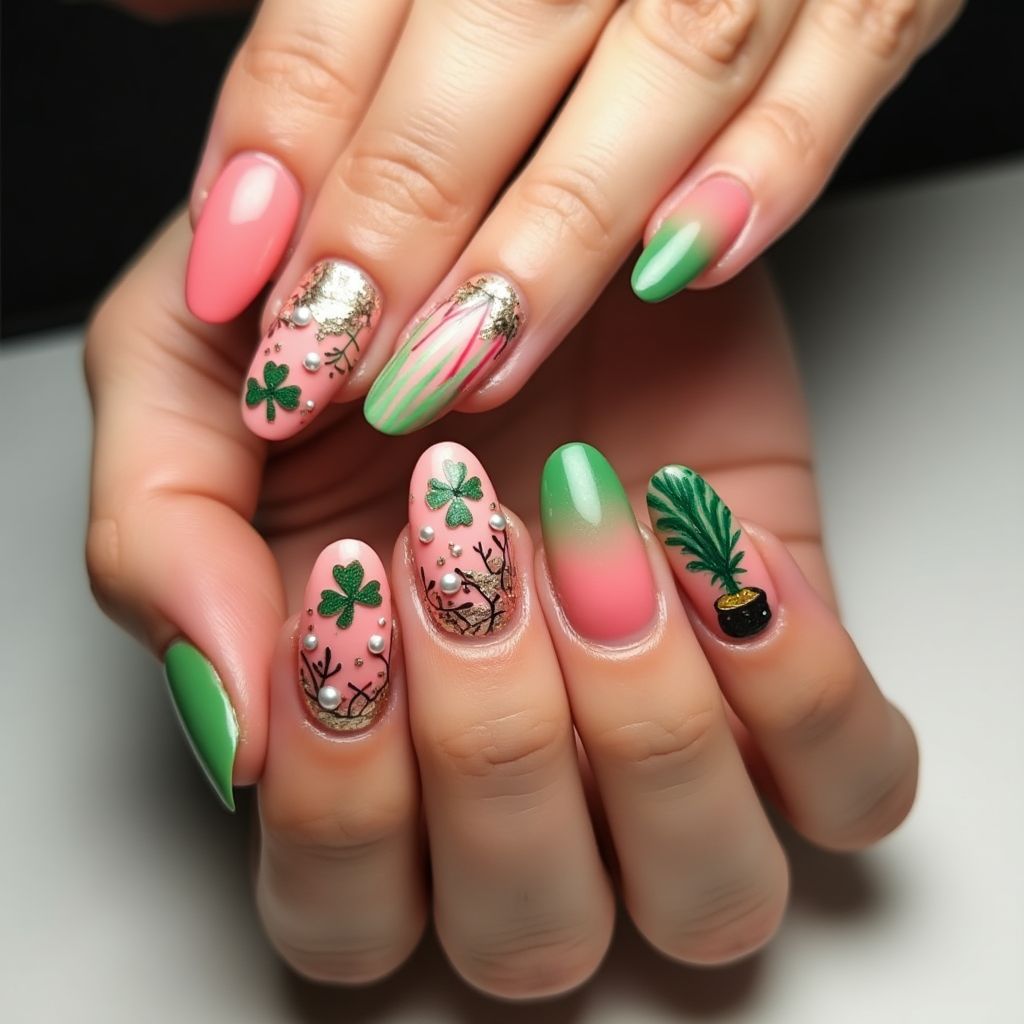 Coral St Patrick's Day Nail Design