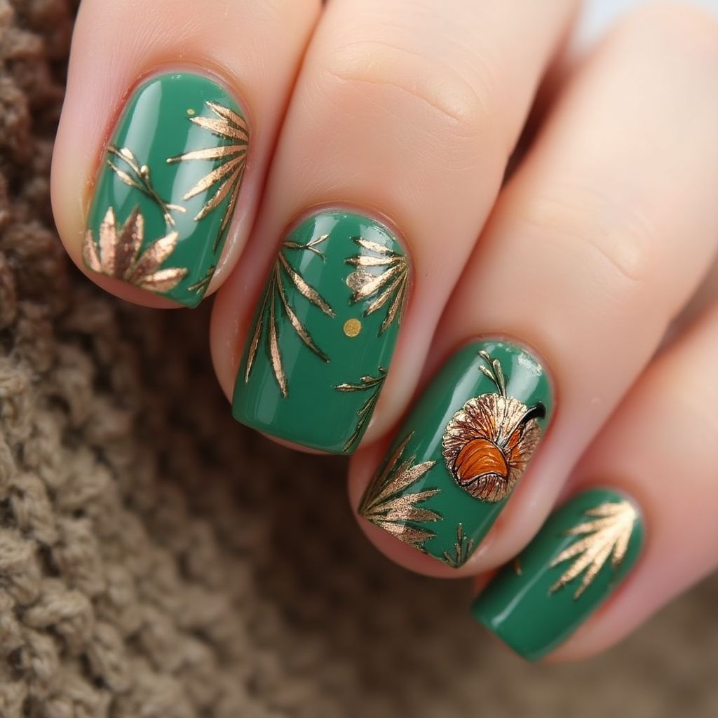 Emerald Green Thanksgiving Nail Design