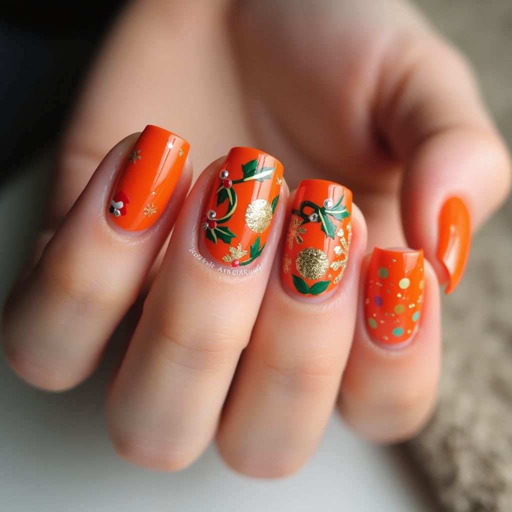 Orange Christmas Nail Design