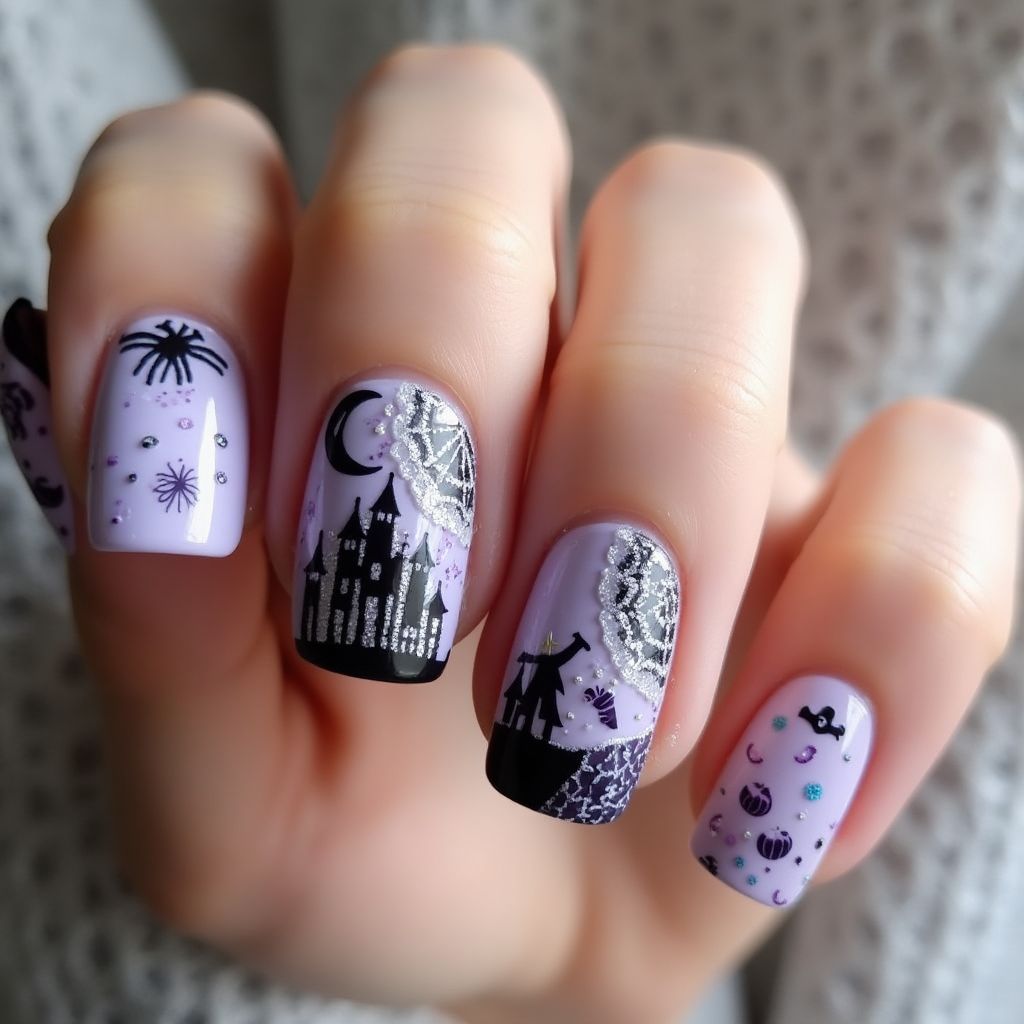 Lavender Halloween Nail Design