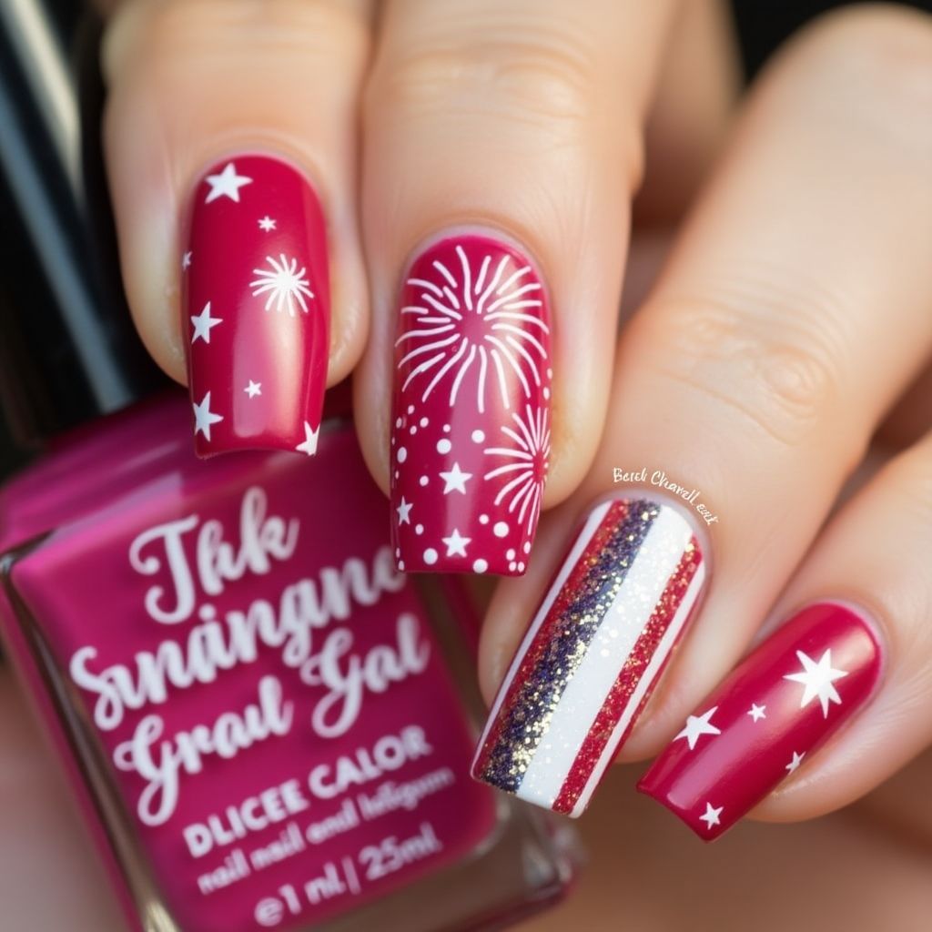 Fuchsia 4th Of July Nail Design