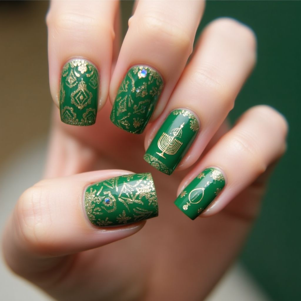 Green Hanukkah Nail Design