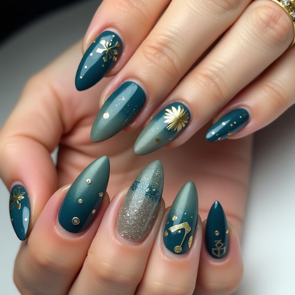 Teal New Year Nail Design