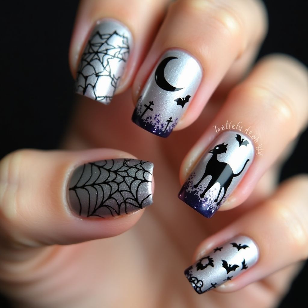 Silver Halloween Nail Design