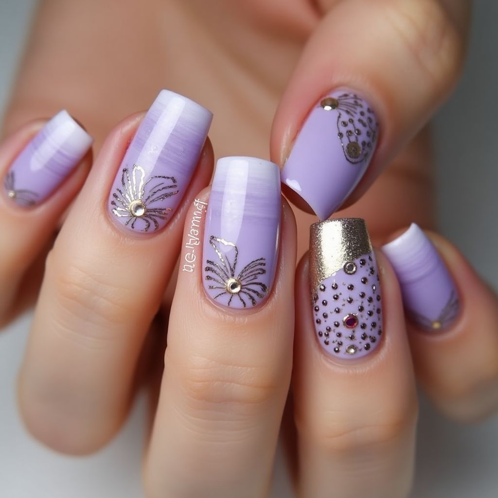 Lavender Diwali Nail Design