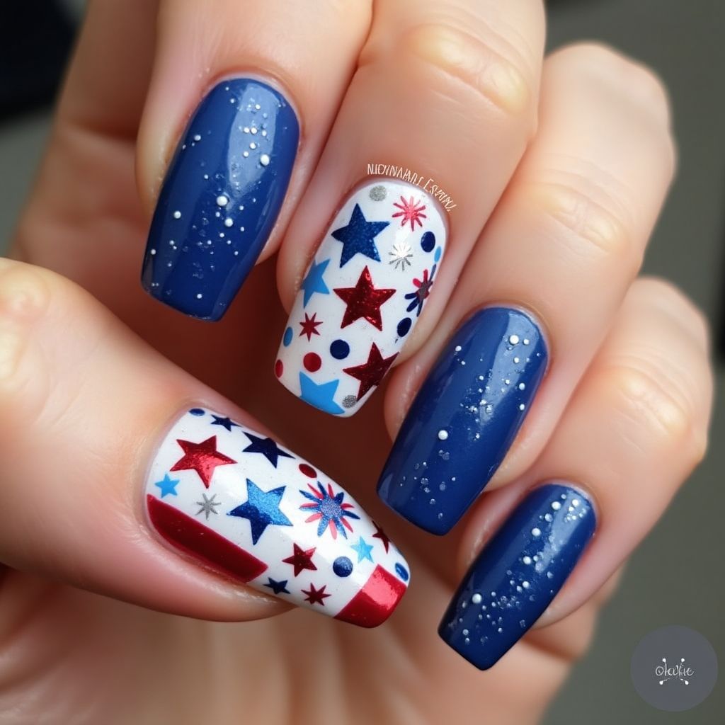 Blue 4th Of July Nail Design