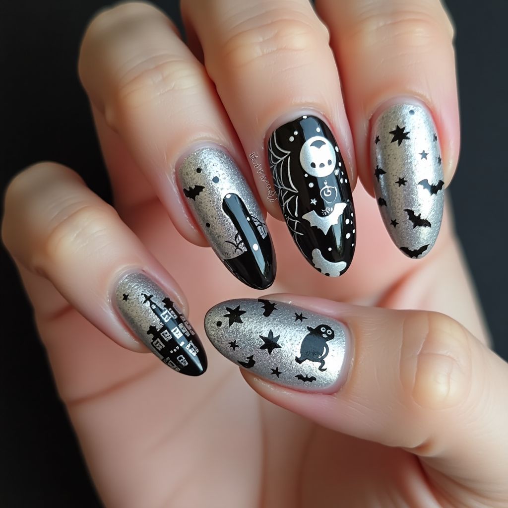 Silver Halloween Nail Design
