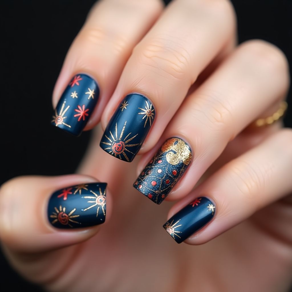Navy Blue Diwali Nail Design